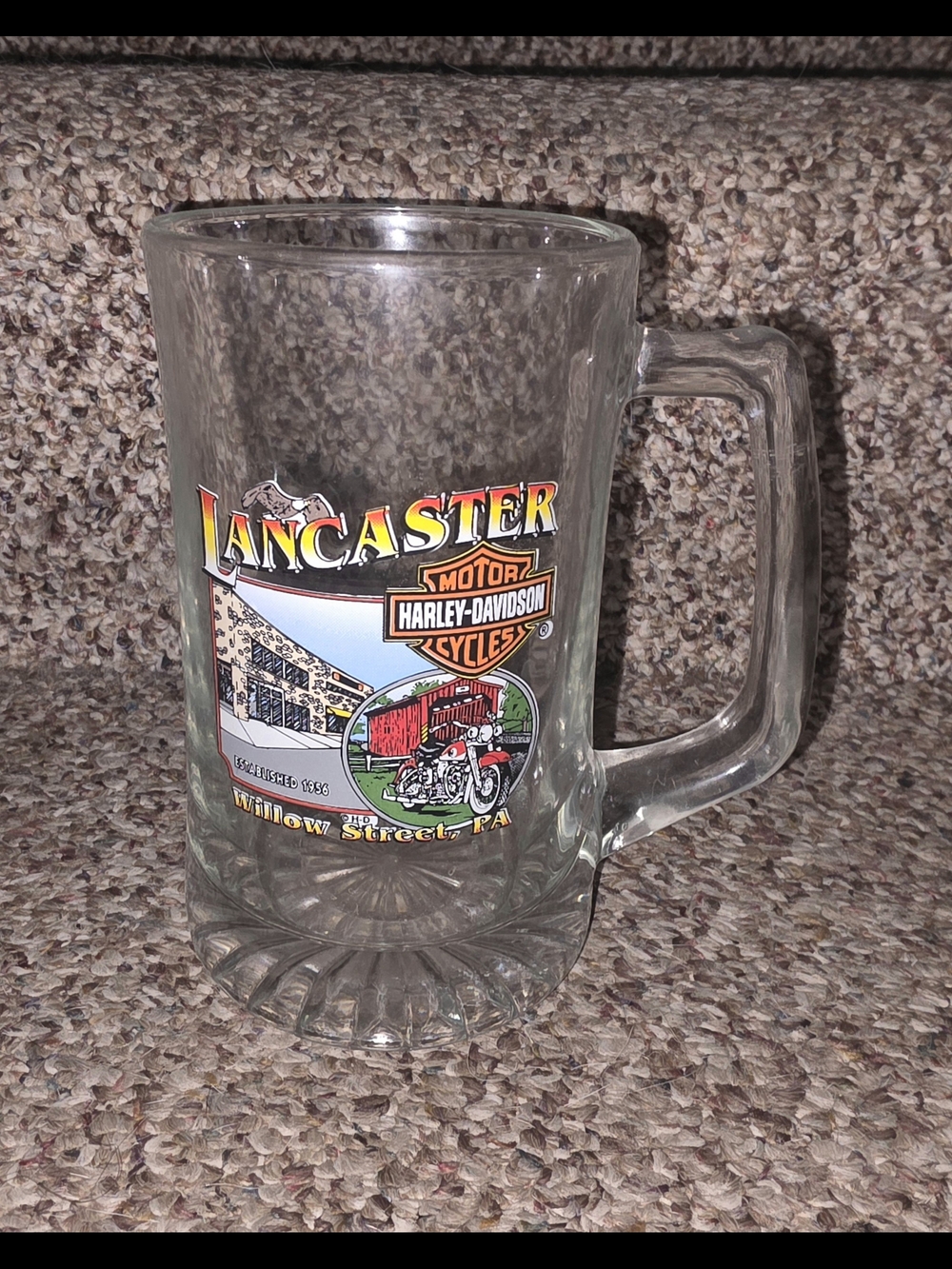 Harley-Davidson Lancaster Clear Glass Mug with Multicolor Logo